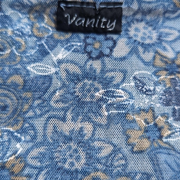 Blue Vanity Sheer Mesh Tank Top Ruffled lettuce trim, wrap style top - Picture 6 of 8